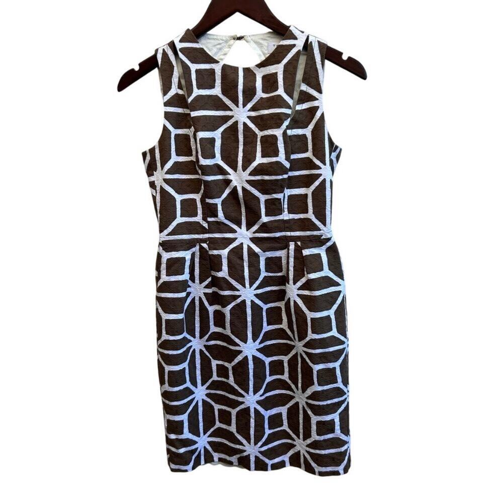 Trina Turk Brown White Open Back Geometric Sleeveless Dress Size 4